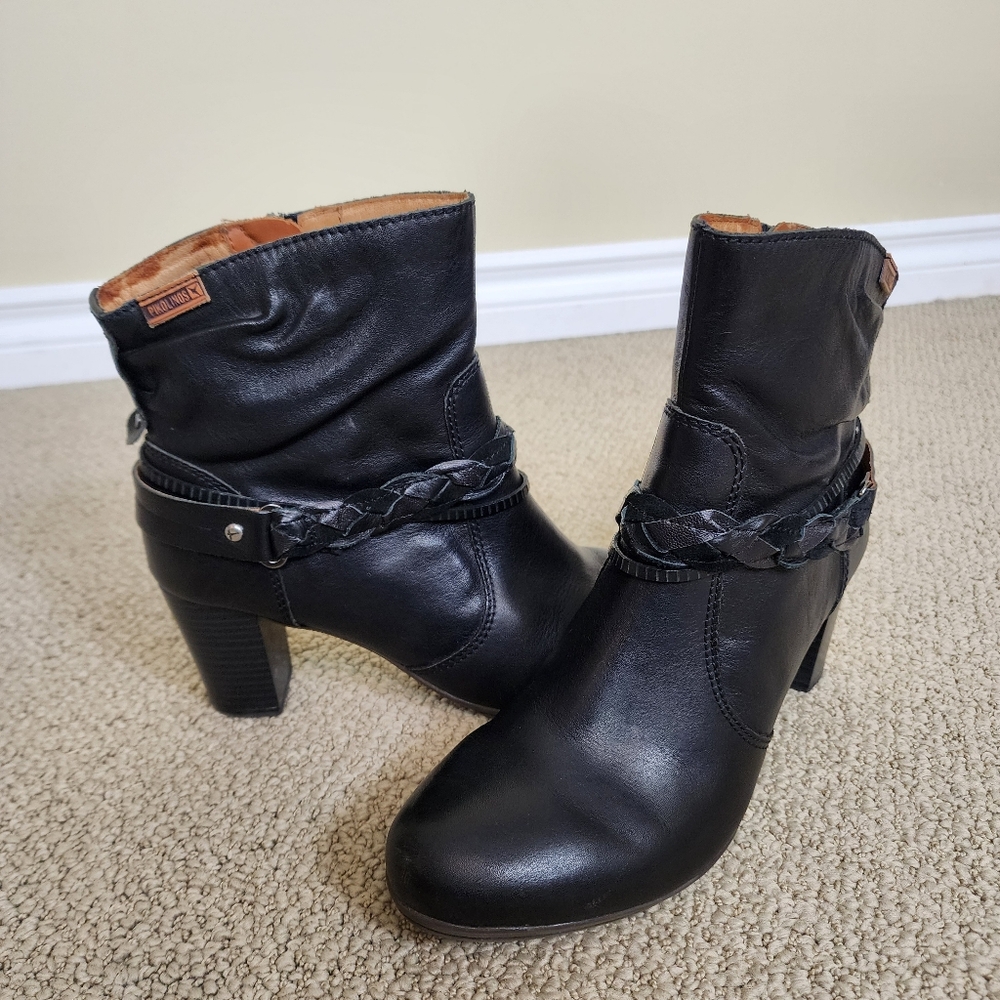 PIKOLINOS Black Leather Ankle Heel Boots Side Zip US 9-9.5 - Picture 2 of 12